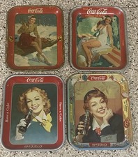4 Vintage Coca-Cola Metal Serving Trays 1940s 1950s Coke Girls Advertising Lot picture