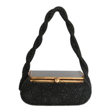 Vintage Black Beaded Box Purse with Mirrored Lid picture