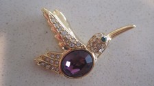 Hummingbird Gold tone w/ Purple Crystal High Quality 180 picture