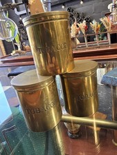 Antique Brass Tobacco Screw Lid Jars Set of 3 Tobacconist Smoking Room Caddies picture