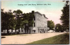 Whitmore Lake Michigan MI, Greetings from Lake House, Street, Vintage Postcard picture