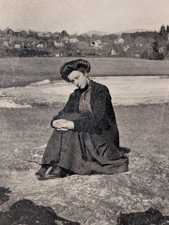 Antique RPPC Real Photo Postcard Young Woman Sitting in Field c.1908-1915 picture
