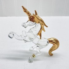 Hand Blown Art Glass Unicorn Figurine Clear Gold Accents picture