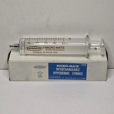 Vintage Glass Perfektum Micro-Mate Interchangeable 50cc Hypodermic Syringe + Box picture