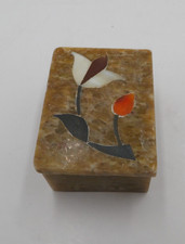 Vintage Rectangular Stone Marble Trinket Box with Floral Design, Very Small picture