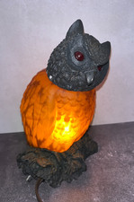 Vintage Owl Table Accent Lamp Amber Glass Working Orange Glass picture