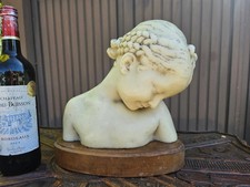 Antique 19thc rare Wax Bust girl Bust sculpture on wood base art deco 1930 picture