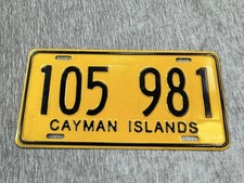 Vintage Cayman Islands License Plate 105 981 Yellow Black Metal Plate Souvenir picture