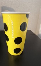 Starbucks 2015 Yellow Black Polka Dot Ceramic Tumbler Cup 12 oz 355 ml NO LID picture