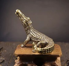 Brass Crocodile Animal Statue Small Sculpture Tabletop Figurine Home Decor Gifts picture