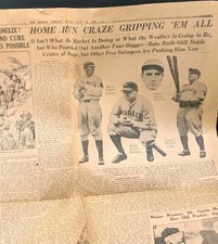 1930 Boston Newspaper Sports Page Babe Ruth Hits 3 Home Run Craze Willie Berger picture