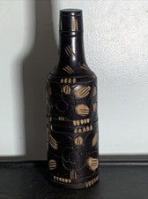 Vintage 13.5” Hand Carved Wood Wine Water Bottle Carrier Carafe Collectible picture