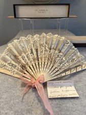 Antique 1908 Bridal Lace Folding Hand Fan Gorham Co NY Box Weddingnote Victorian picture