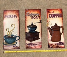 Three Café Tin signs, 3 vintage coffee tin signs, 3 Cafe Advertisement Signs picture