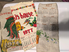 Vintage 1970s Calendar Tea Towel Lot 3 Rooster & Floral Multicolor Cloth linen  picture