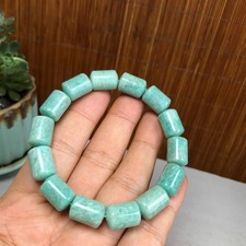 Natural amazon stone Bracelet Brown Gemstone Stretch Bucket bead Handmade A7030 picture