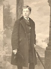 1890s Victorian Handsome Young Boy Overcoat Umbrella Portrait Cabinet Photo picture