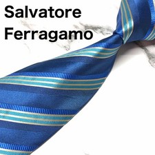 Salvatore Ferragamo Silk Tie Blue Stripe Regimental Necktie Made in Italy picture