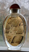 Vintage Reverse Painted Glass Chinese Snuff Bottle w/Village River Scene picture