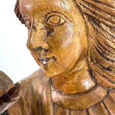 Vintage Santos Angel Hand Carved Wood Religious Folk Art Figure Brown 19.5 In picture