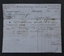 1881 antique DELAWARE IRON COMPANY new castle MORRIS TASKER Co LTD billhead picture