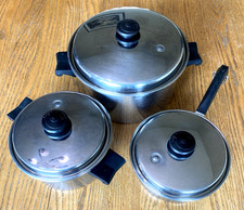 VTG Salad Master 18-8 Stainless Steel Tri-Clad Lot/6 Pc.  Vapo Lids 7, 3 & 2 qt picture