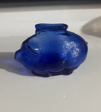 Vintage Cobalt Blue Textured Glass Piggy Bank picture