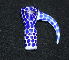 18mm SPOTTED BLUE HORN Glass Tobacco Glass Slide Bowl w/ built-in screen 18 mm picture