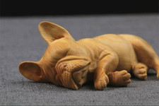 2.7 Inch Carved Boxwood Carving - Lovely Sleeping Dog ( French Bulldog ) picture