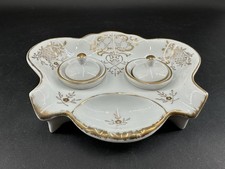 Vintage Candrea Japan Porcelain Double Lidded Inkwell Gold Trim Hand Painted picture