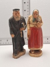 Vintage Syroco Wood Jewish Judaica Figurines Pair Bubbe Zayde Rabbi Wife 1930's picture