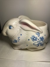 Vintage Avon Country Bunny Rabbit  Planter White With Blue Flowers Floral Design picture