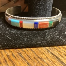 Francis Yazzie Navajo Multistone Inlay Sterling Cuff Size 6-6.5 New Signed picture