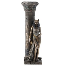 Veronese Resin Egyptian Goddess Bastet Statue on Pillar, 3