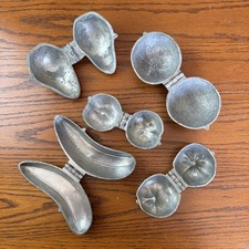 Lot of5 VTG Pewter Ice Cream Butter Hinged Molds Orange Banana Peach Peach Apple picture