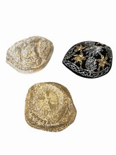 Vintage Hand Embroidered Bullion Thread Velvet Kippah Judaica Sephardic Hat picture