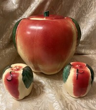 Vintage Hull Pottery “Blushing Apple” Cookie Jar & S/P Shakers w/corks 1940’s picture
