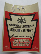 Vintage Original 1937 - 1938 PA Pennsylvania Inspection Sticker Old Antique picture