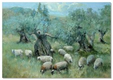 A flock of sheep grazing in a meadow Animals ART Morozova Russian NEW Postcard picture