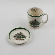 Lot Of 2 Spode Christmas Tree Pattern Ceramic Mug W/ Matching Coaster 3.5
