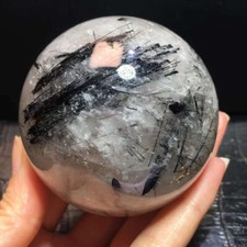 500g Natural Black hair Quartz Sphere Crystal Energy Ball Reiki Healing Decor picture