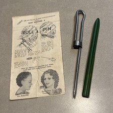Rare 1930s Madame X Roll & Pin Hair Curler Green Bakelite Beauty Tool Pin Curls picture