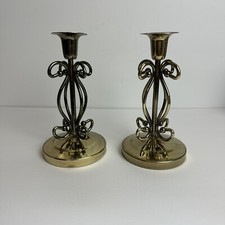 Vintage Brass Candle Holder Pair Set of 2 Boho Bohemian 80s 90s picture
