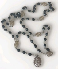 Catholic 7 Seven Sorrows of Mary Rosary Chaplet Silver Tone Medals Black Beads picture