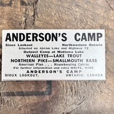 1952 ANDERSON'S CAMP Fishing Cabins Vintage Print Ad SIOUX LOOKOUT Ontario picture