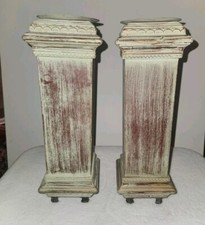 Vintage Distressed Wood Pedestal Columns Set of 2 Farmhouse Pillar Decor Stand picture