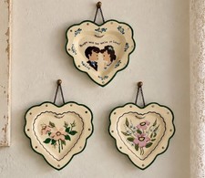 VTG Cleminsons Pottery Heart Shape Wall Plaques Floral & Couple Set Of 3 picture
