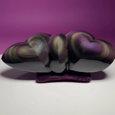 Rainbow Obsidian Double Heart Carving Mexico Collector Display, 681g picture