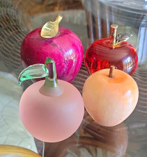 4 Vintage Glass, Stone Apple Paperweights picture