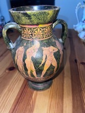 Handmade Greek Amphora Vase Replica,8”Black-Figure Pottery,Mythological Warrior picture